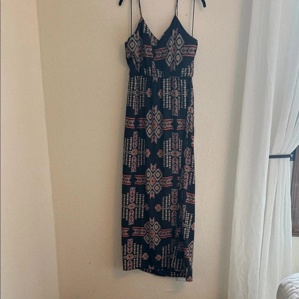Skies Are Blue - Black and Orange Geometric Maxi Dress - Picture 3 of 5